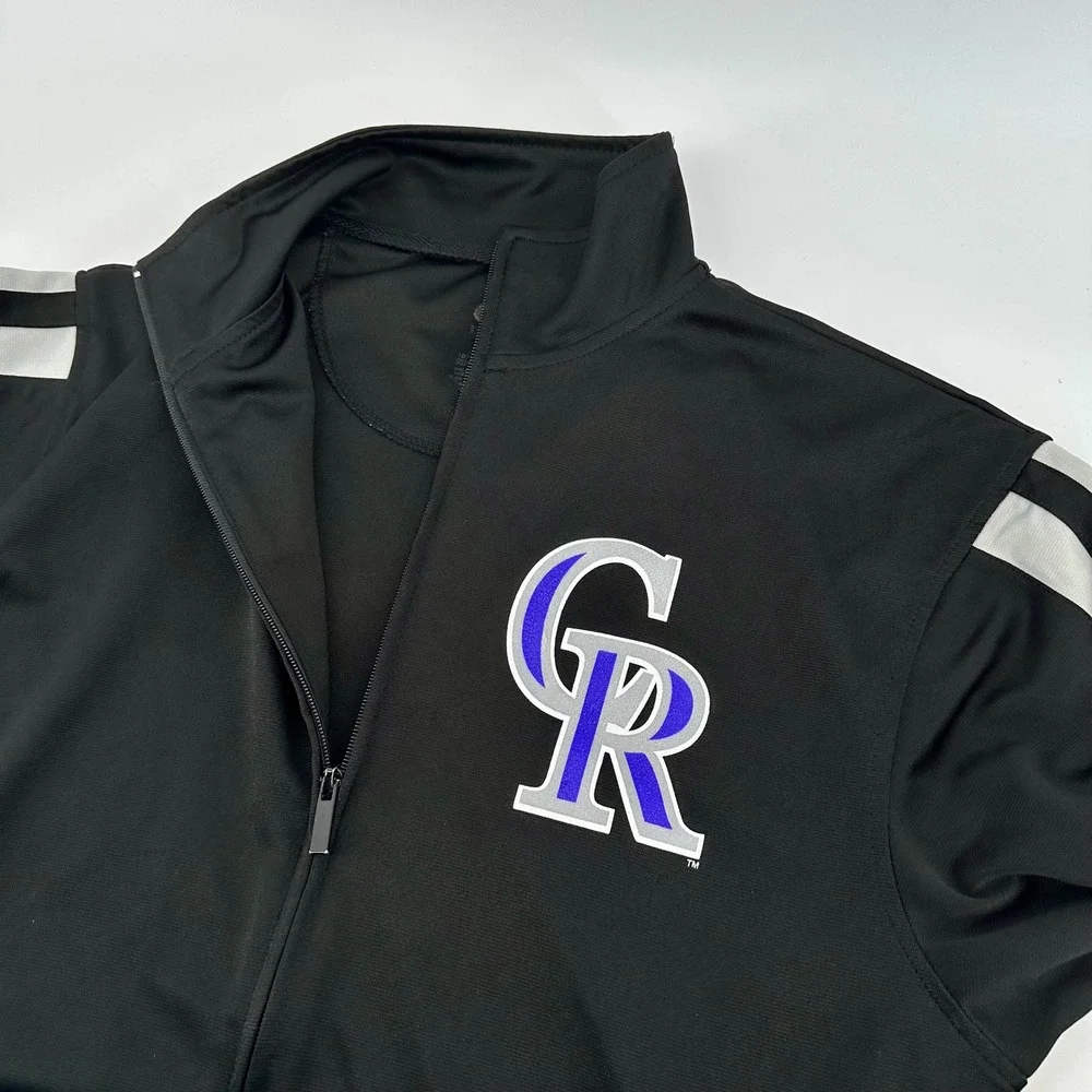 Colorado Rockies MLB Track Jacket Mens Medium Black Full Zip Mock Neck 94239